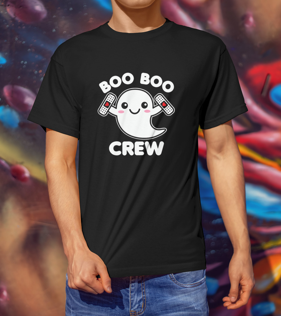Boo Boo Crew Nurse Ghost Funny Kawaii Bandage Heart T-Shirt