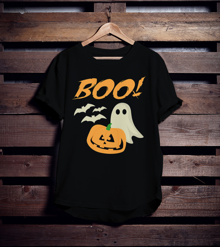 Boo Halloween Ghost Bats Jack O Lantern Spooky Scene T-Shirt