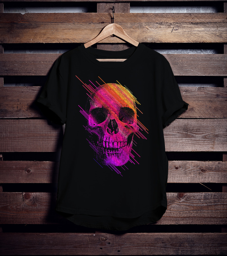 Colorful Skull Vibrant Neon Streaks T-Shirt