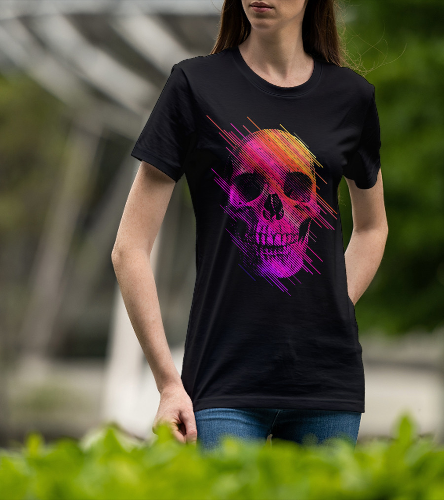 Colorful Skull Vibrant Neon Streaks T-Shirt