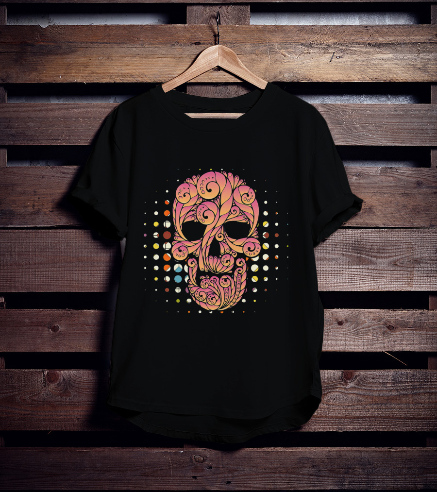 Floral Skull Psychedelic Swirls T-Shirt