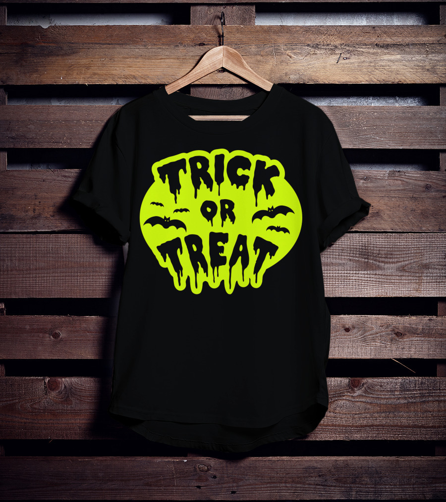 Gladditudes Trick Or Treat Dripping Font With Bats T-Shirt