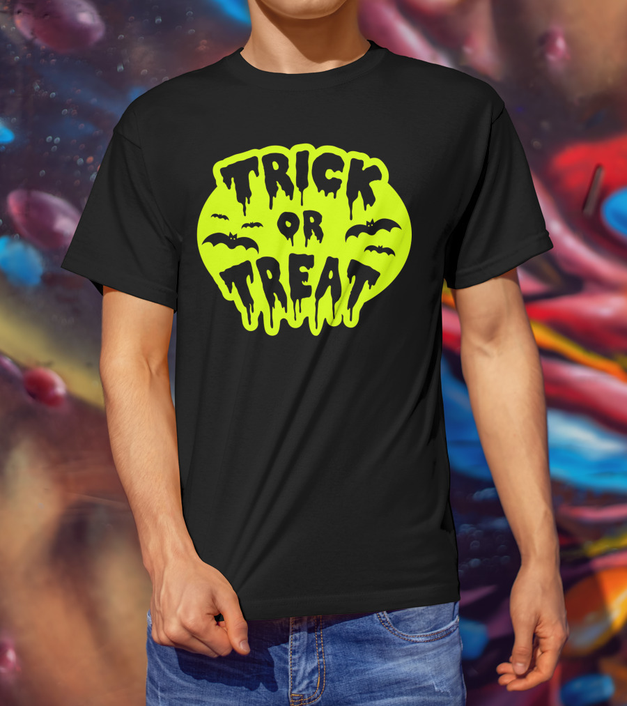 Gladditudes Trick Or Treat Dripping Font With Bats T-Shirt
