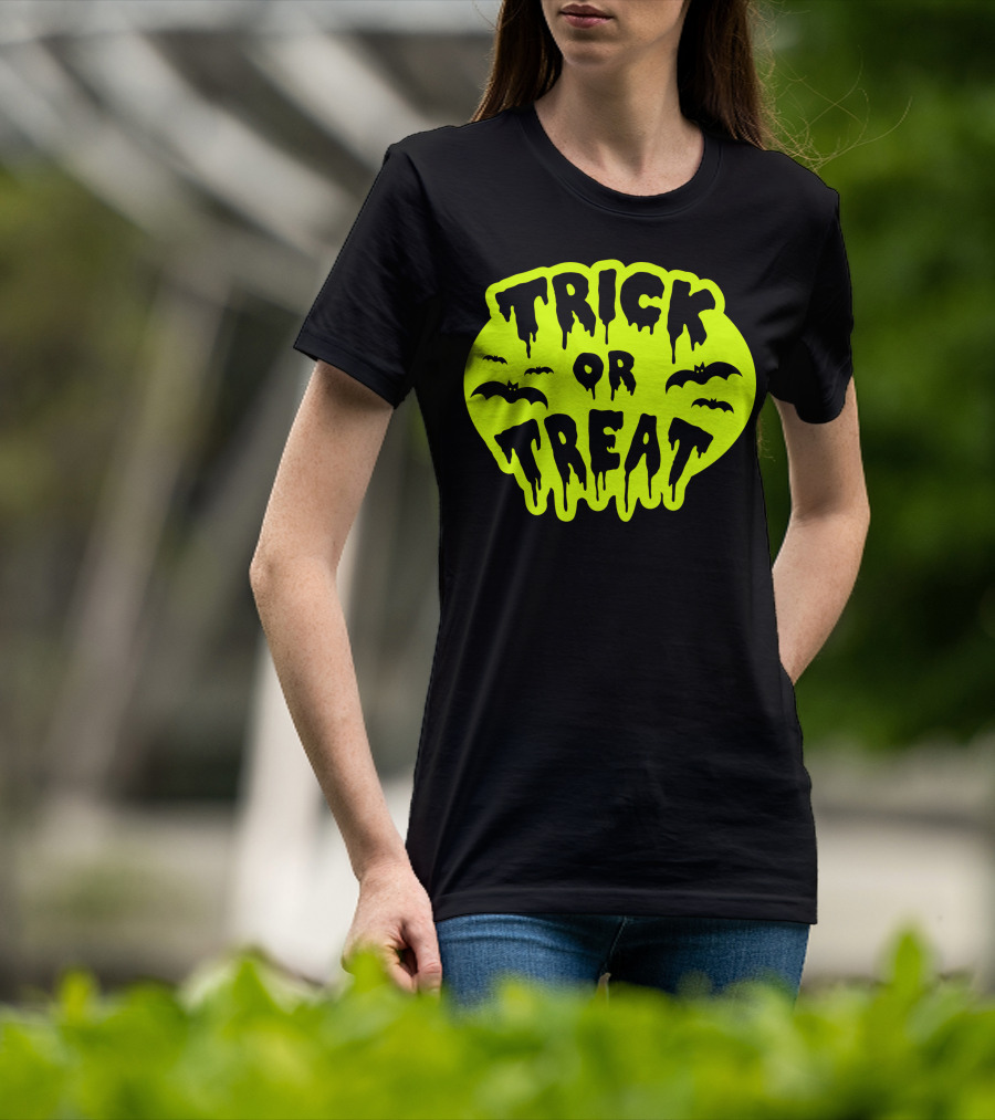 Gladditudes Trick Or Treat Dripping Font With Bats T-Shirt