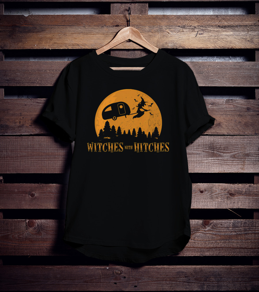Witches With Hitches Halloween Camping Moon Scene T-Shirt