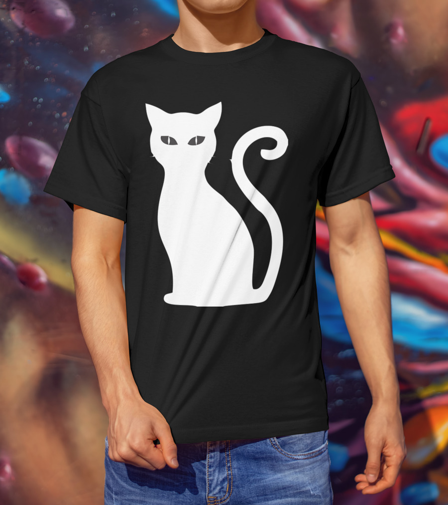 Halloween Cat Cute Cat Silhouette White T-Shirt
