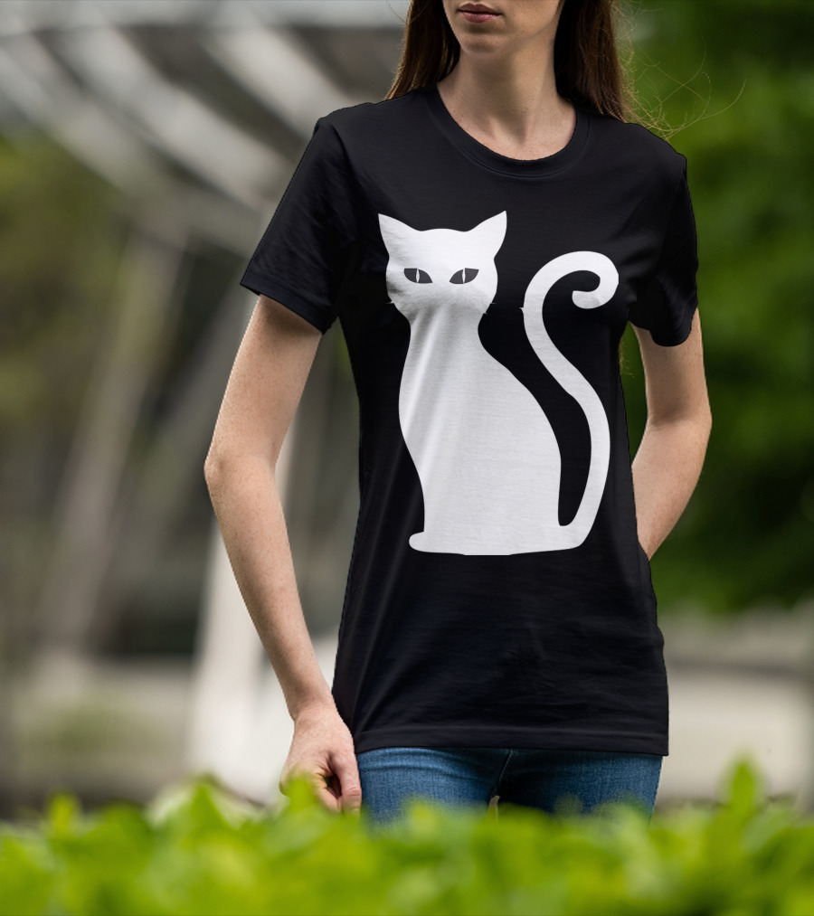 Halloween Cat Cute Cat Silhouette White T-Shirt