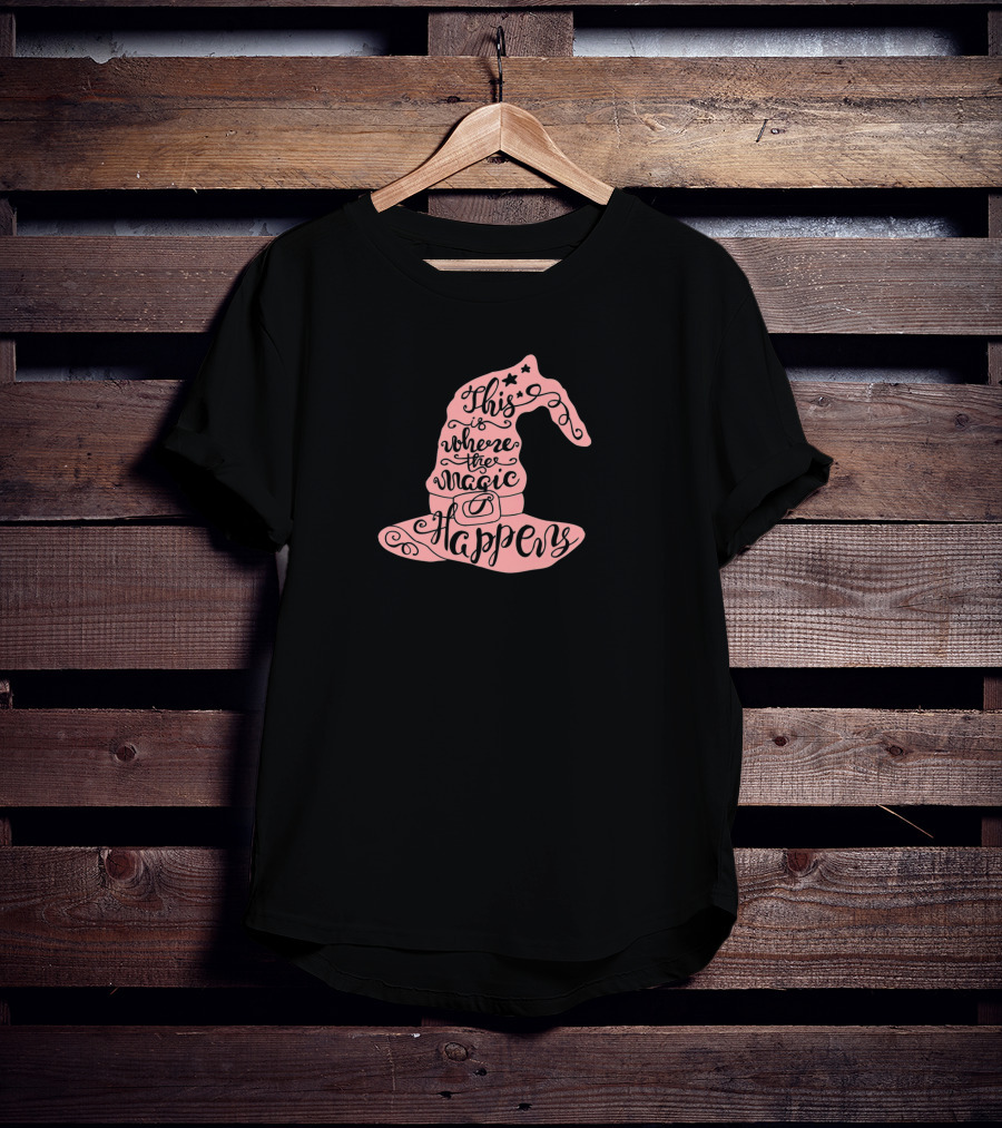 This Is Where The Magic Happens Halloween Witch Hat With Spell Witchcraft T-Shirt