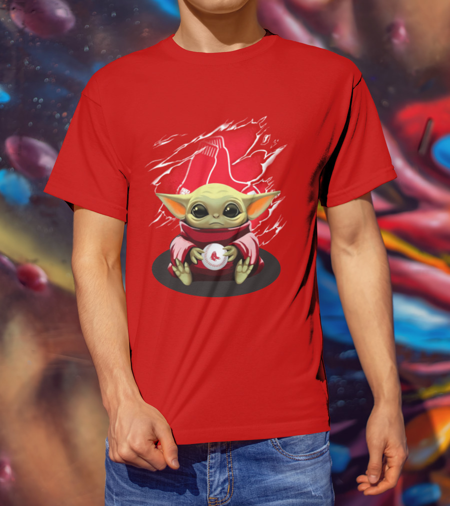 Yoda Holding Baseball In Front Of Boston Red Sox Socks T-Shirt