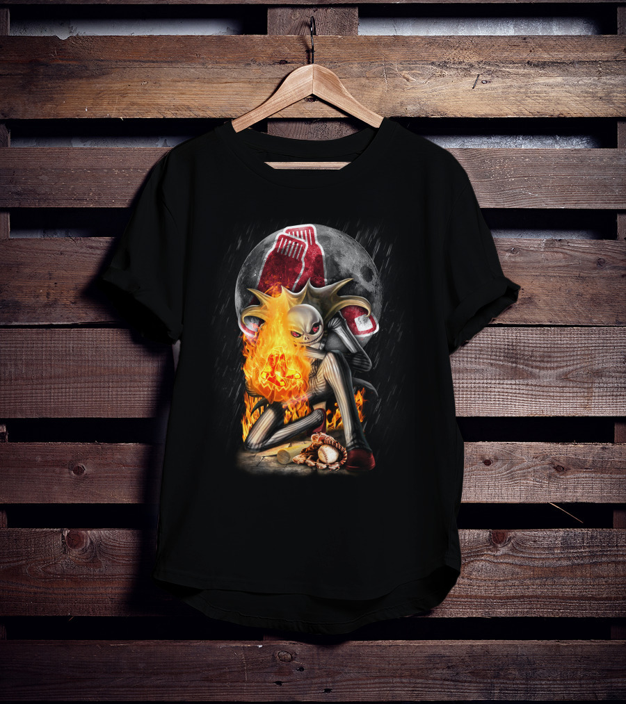 Jack Skellington Boston Red Sox Skeletal Flames Moon Baseball Fusion T-Shirt