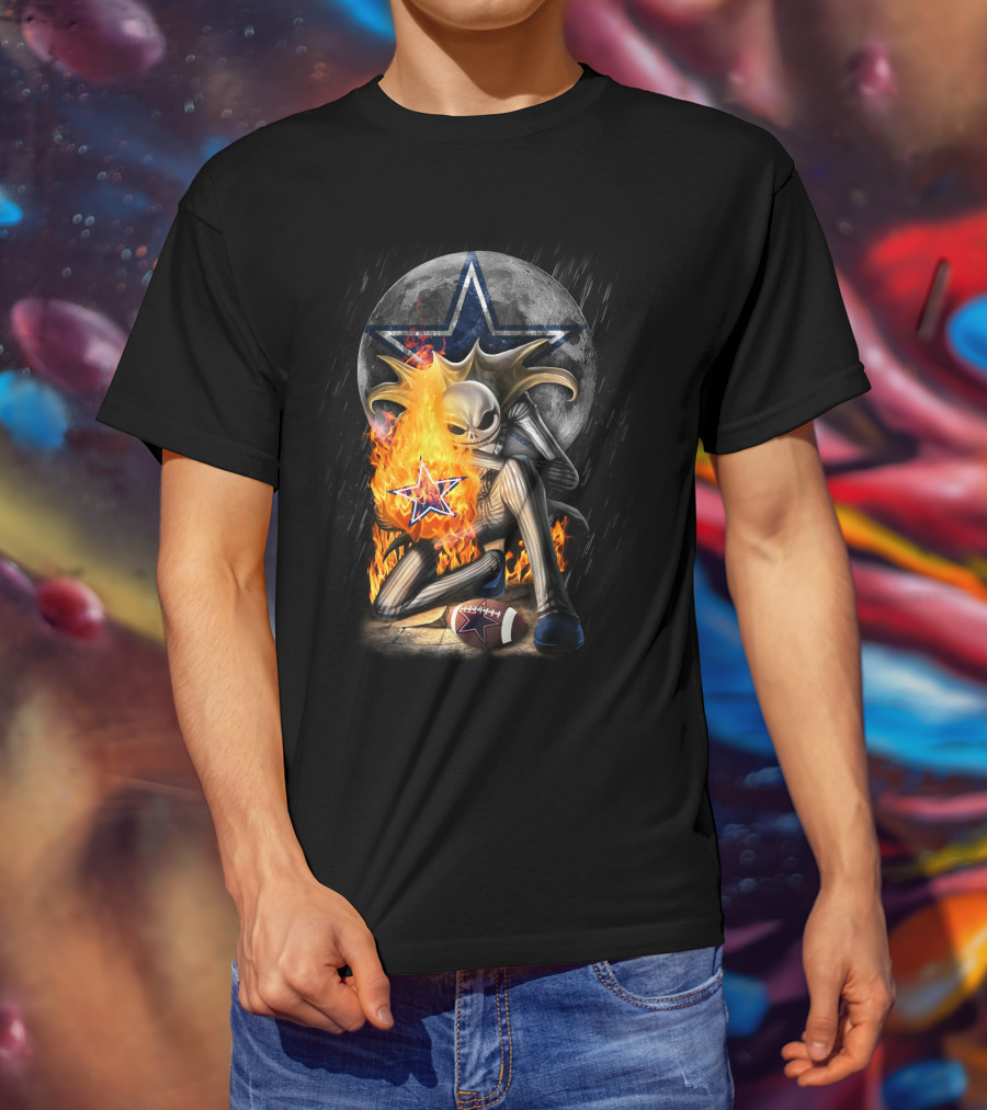 Jack Skellington Fire Football Moon Cowboys Star T-Shirt