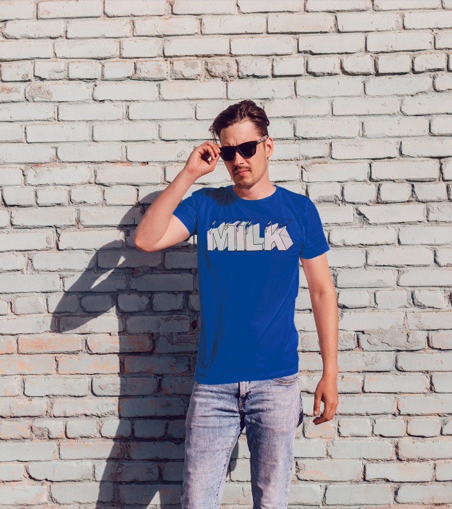 Ted Nivison Milk Merch Bold Blue Text T-Shirt