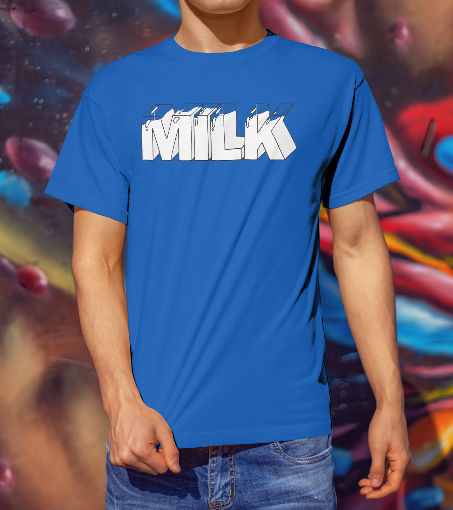 Ted Nivison Milk Merch Bold Blue Text T-Shirt