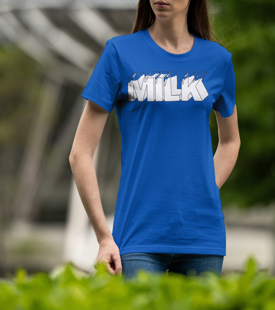 Ted Nivison Milk Merch Bold Blue Text T-Shirt