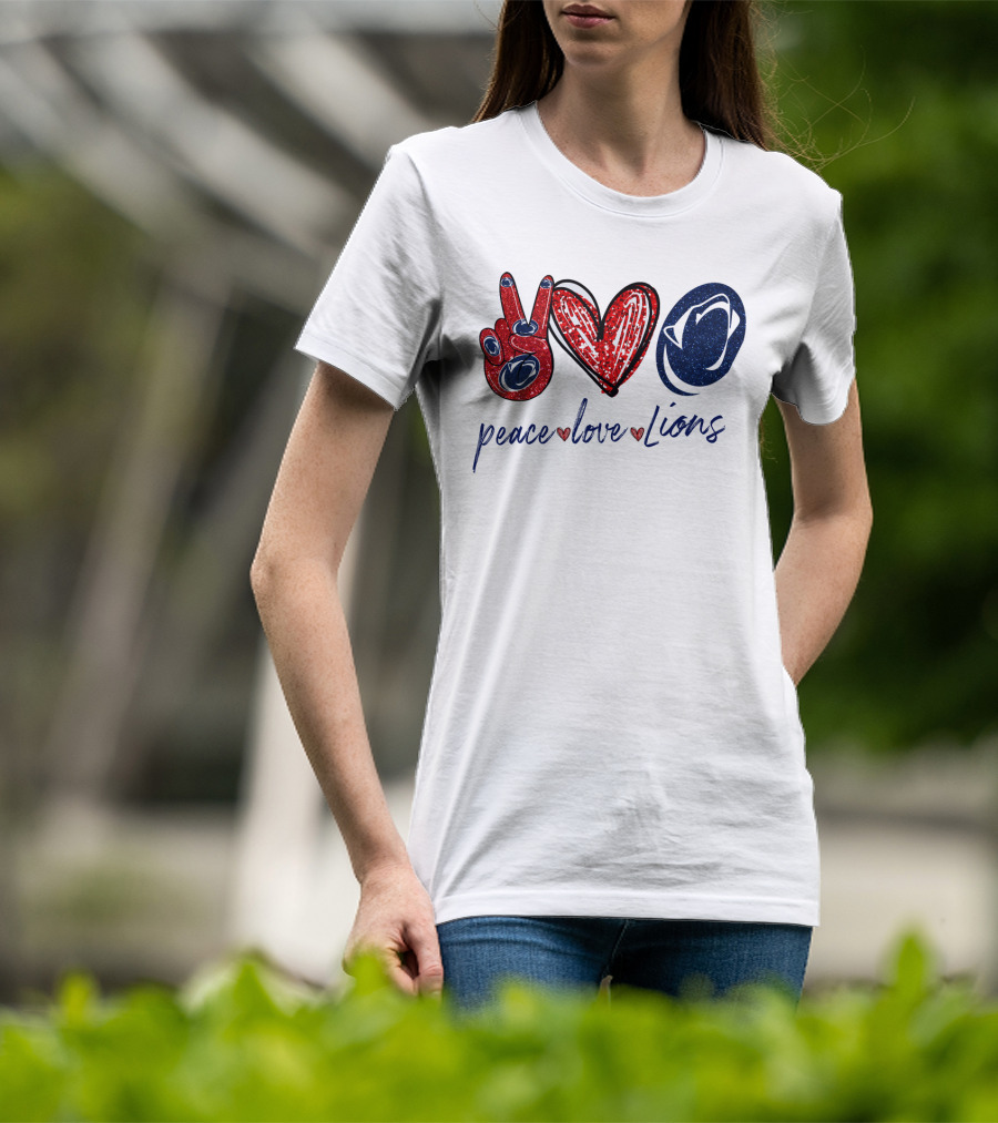Peace Love Lions Penn State Blue And White T-Shirt
