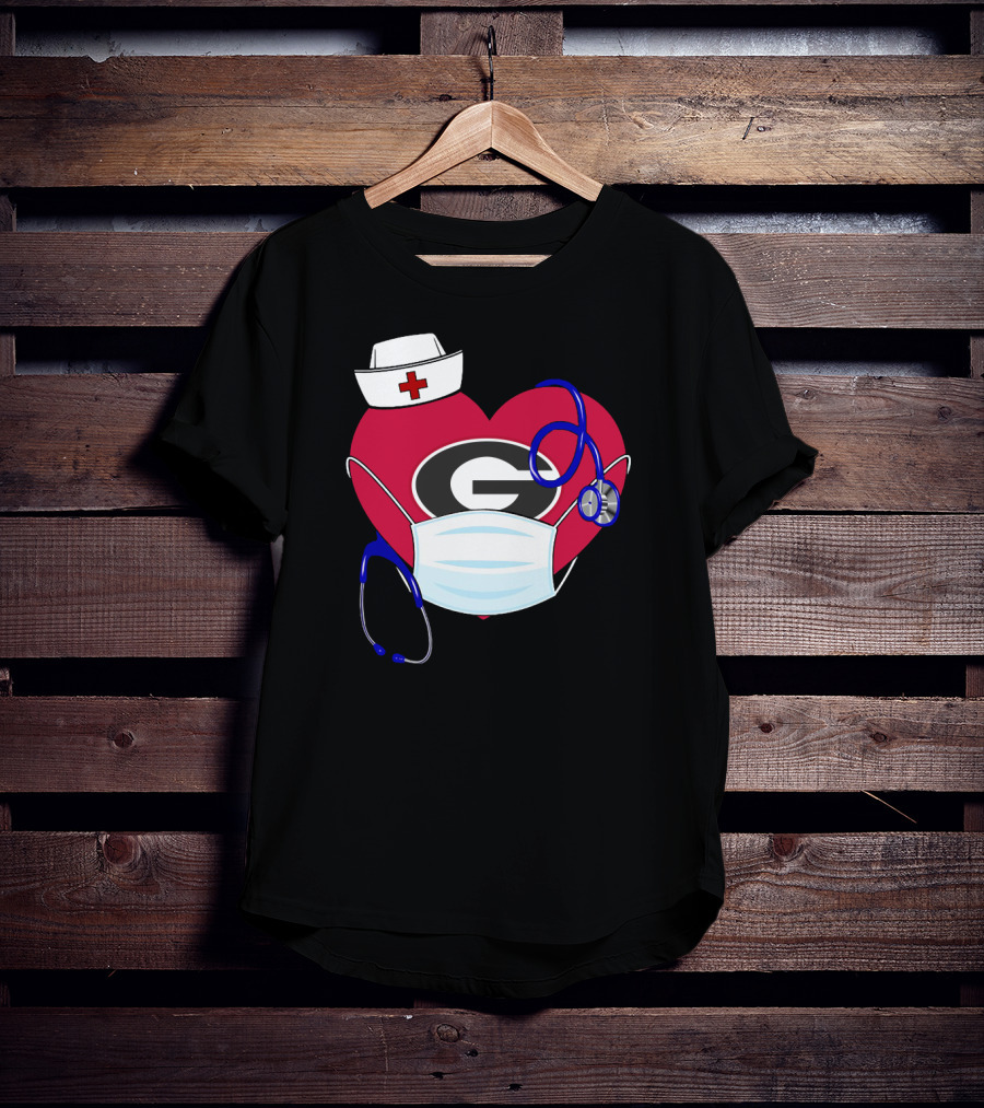 Georgia Bulldogs Heart Nurse Stethoscope Mask T-Shirt