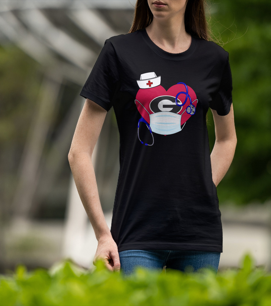 Georgia Bulldogs Heart Nurse Stethoscope Mask T-Shirt