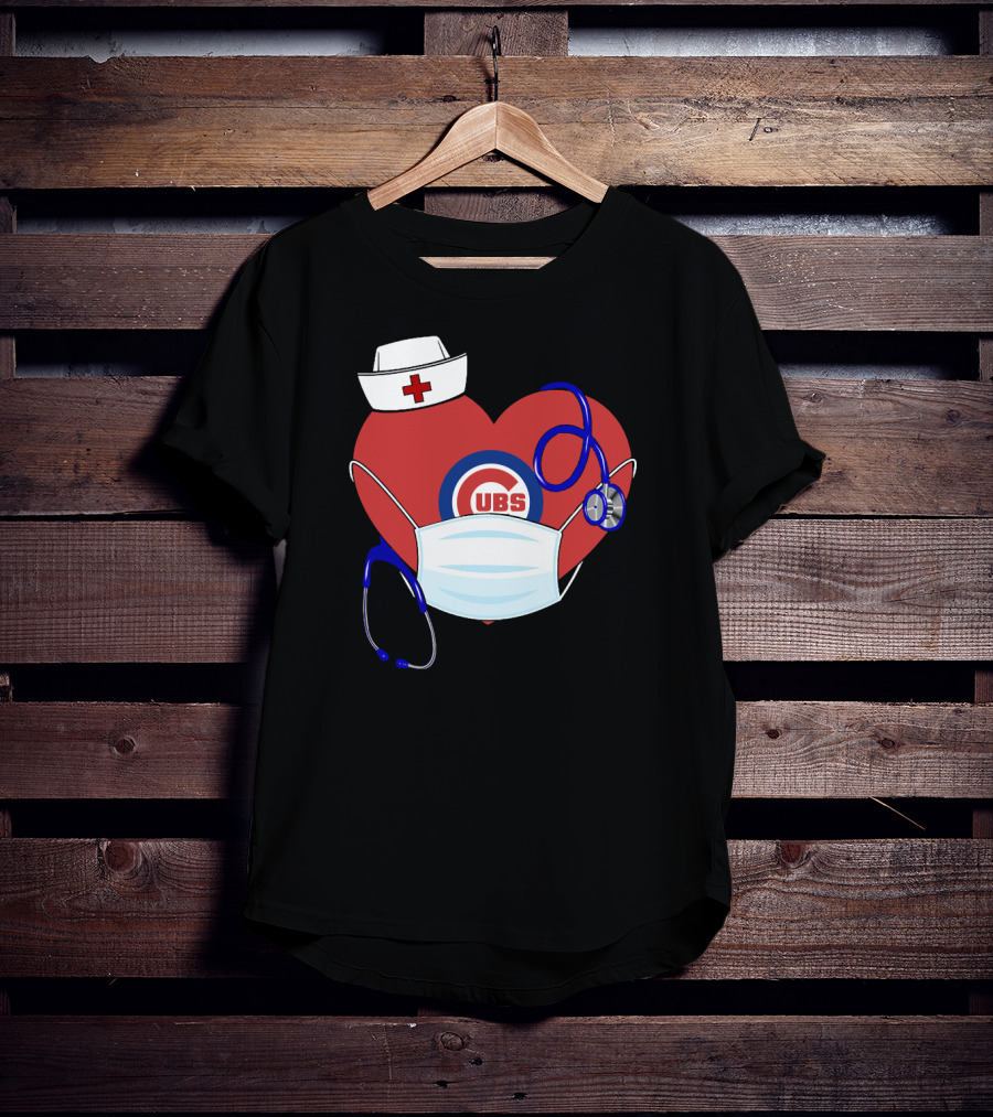 Cubs Heart With Nurse Hat Mask And Stethoscope T-Shirt