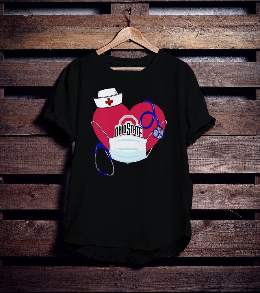 Ohio State Nurse Heart Stethoscope Mask T-Shirt