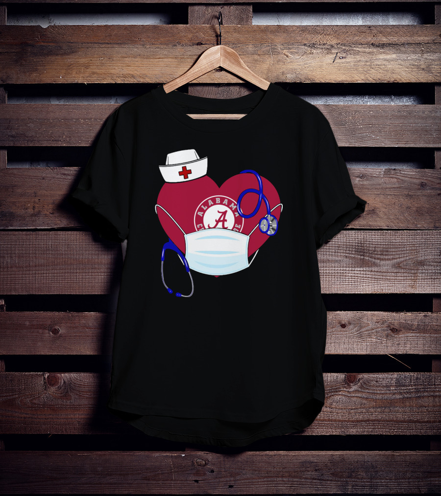 Heart Ala Alabama Crimson Tide Nurse Stethoscope Mask T-Shirt