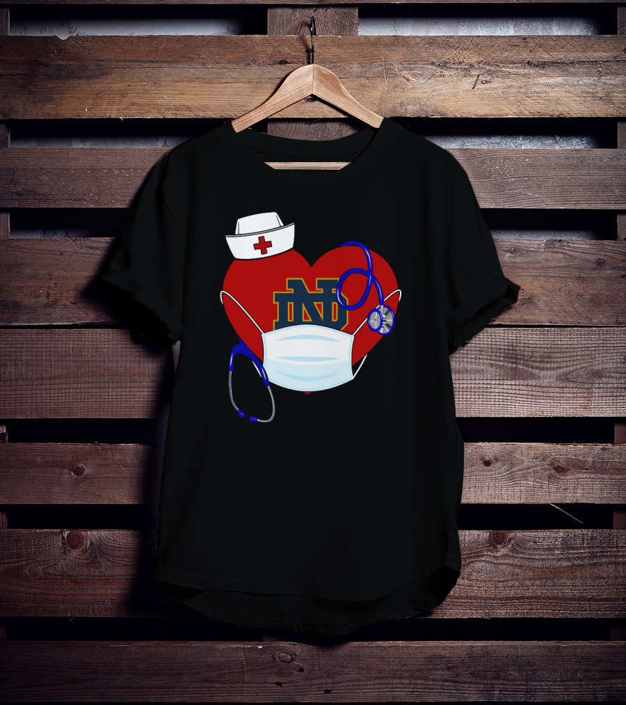 Notre Dame Heart Healthcare Nurse Mask Stethoscope T-Shirt