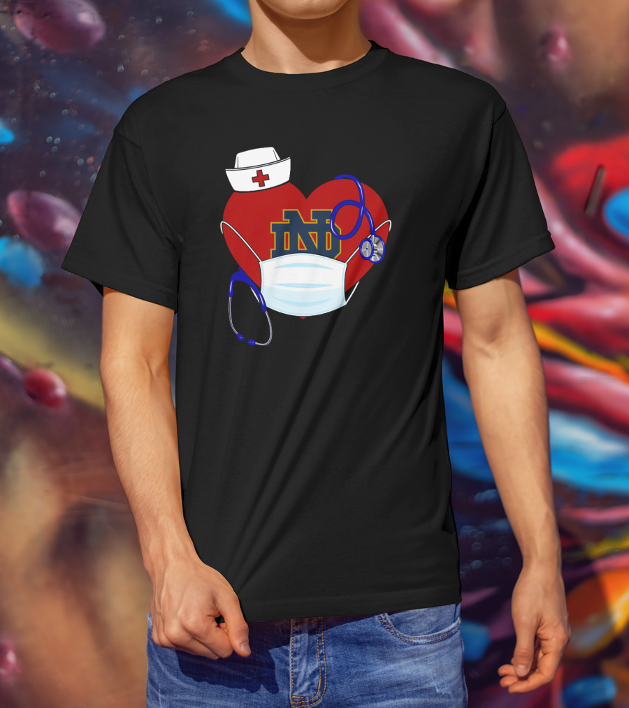 Notre Dame Heart Healthcare Nurse Mask Stethoscope T-Shirt
