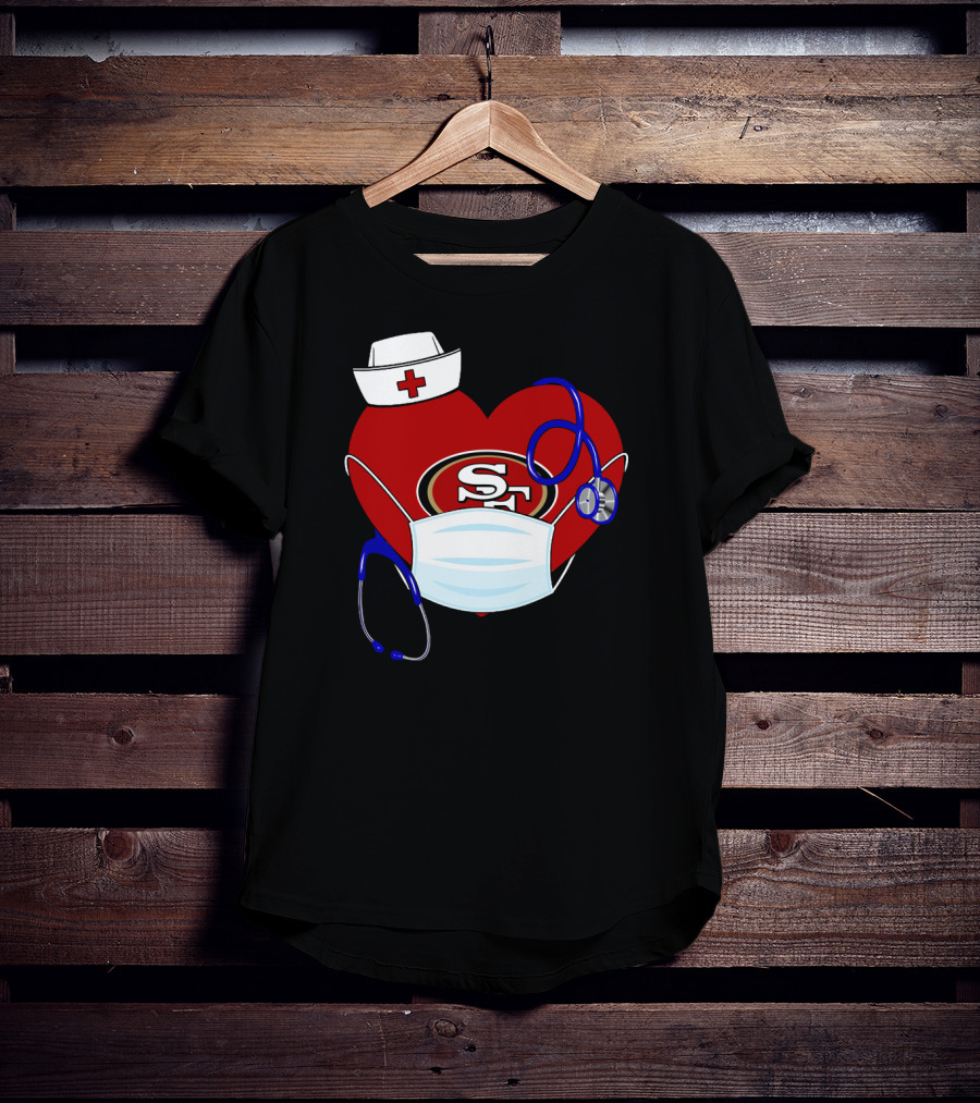 San Francisco 49ers Heart Stethoscope Nurse Mask T-Shirt