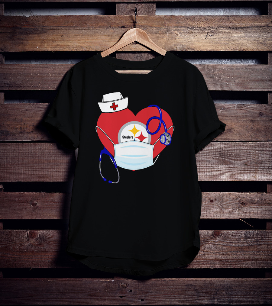 Steelers Nurse Heart With Stethoscope And Mask T-Shirt