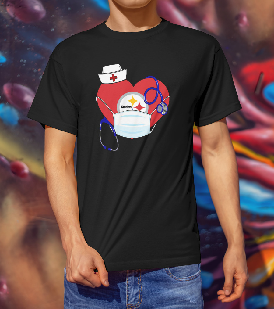 Steelers Nurse Heart With Stethoscope And Mask T-Shirt