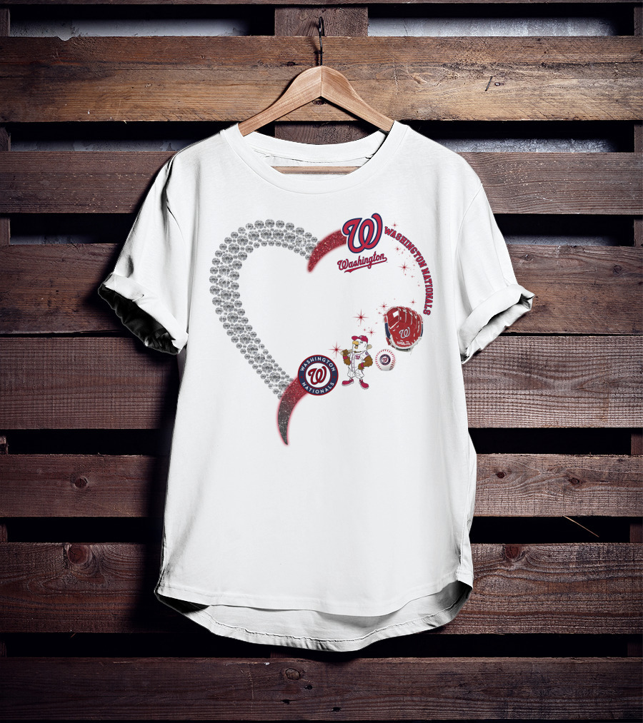 Washington Nationals W Heart Logo With Baseball Glove And Mascot T-Shirt