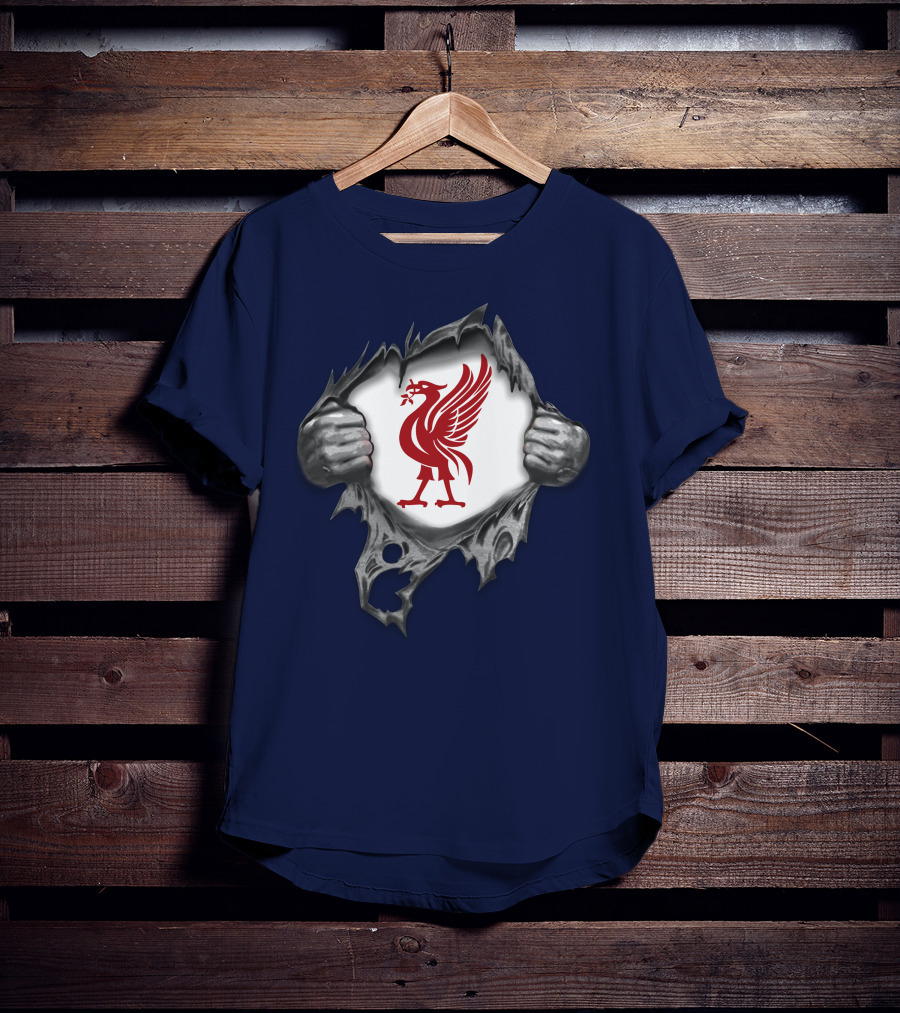 Proud To Be Liverpool Liverbird Crest Ripped T-Shirt