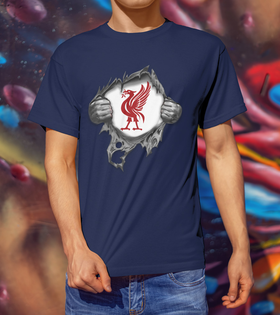 Proud To Be Liverpool Liverbird Crest Ripped T-Shirt
