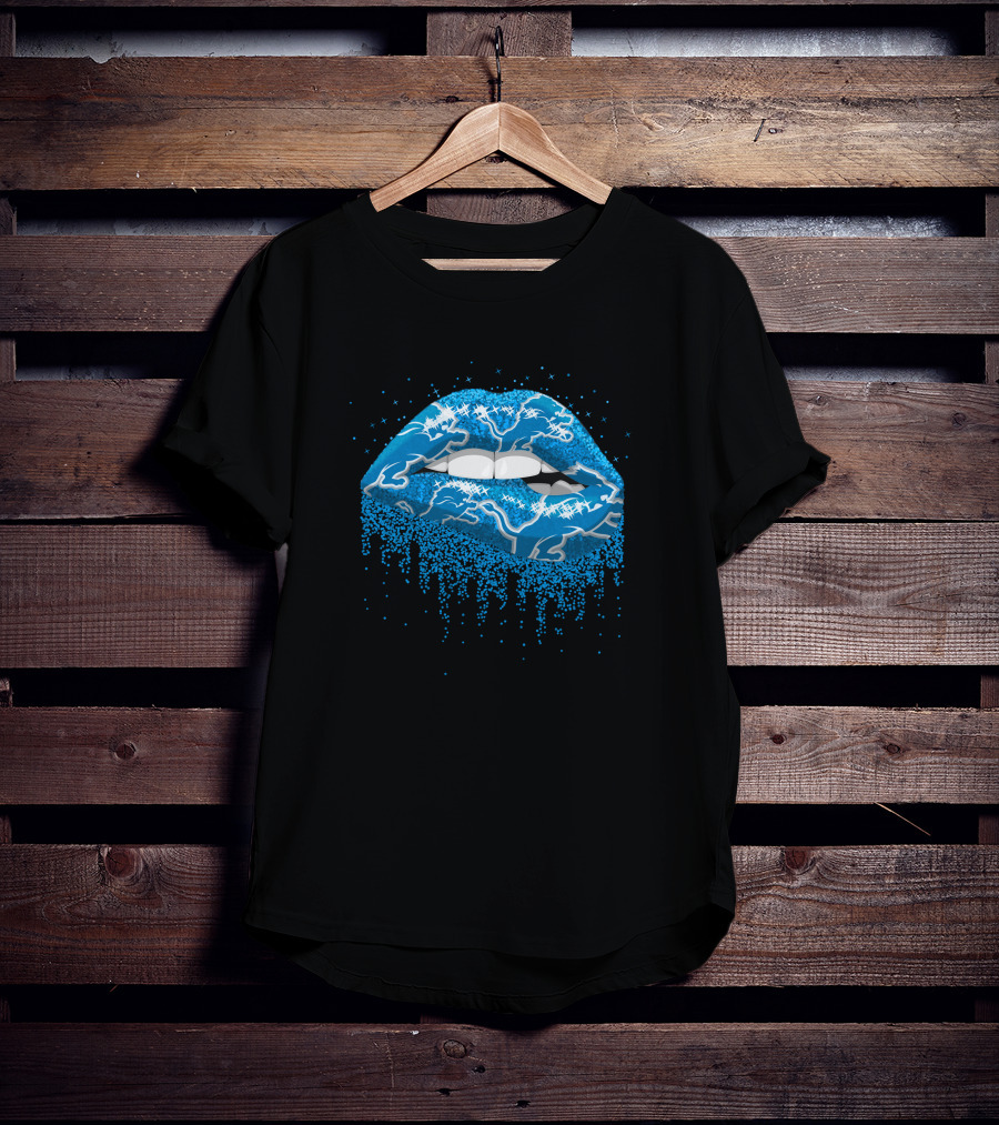 Detroit Lions Blue Dripping Lips T-Shirt
