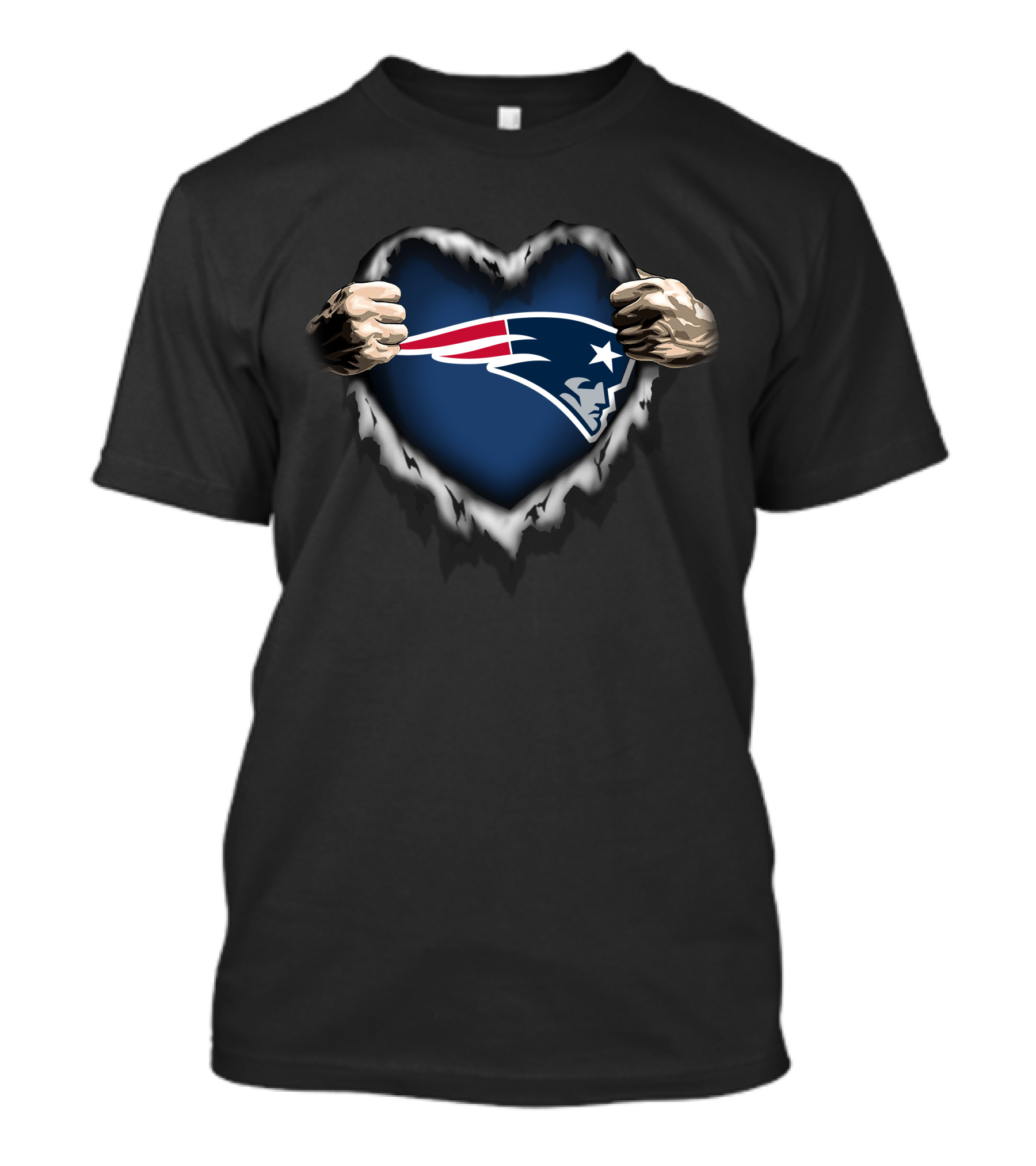 New England Patriots Ripped Heart Hands T-Shirt