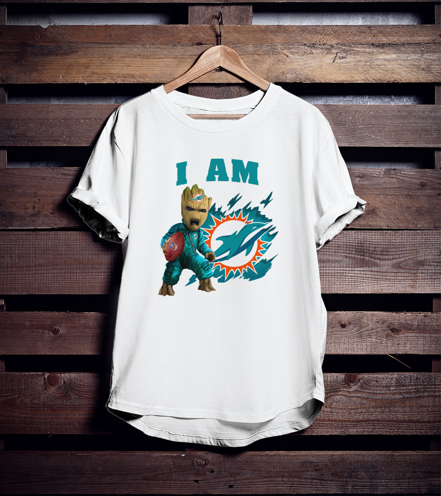 I Am Groot Miami Dolphins Football Fan Character T-Shirt