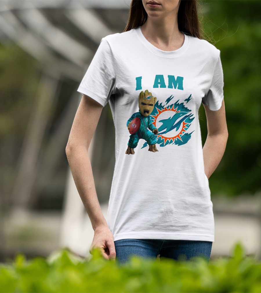 I Am Groot Miami Dolphins Football Fan Character T-Shirt