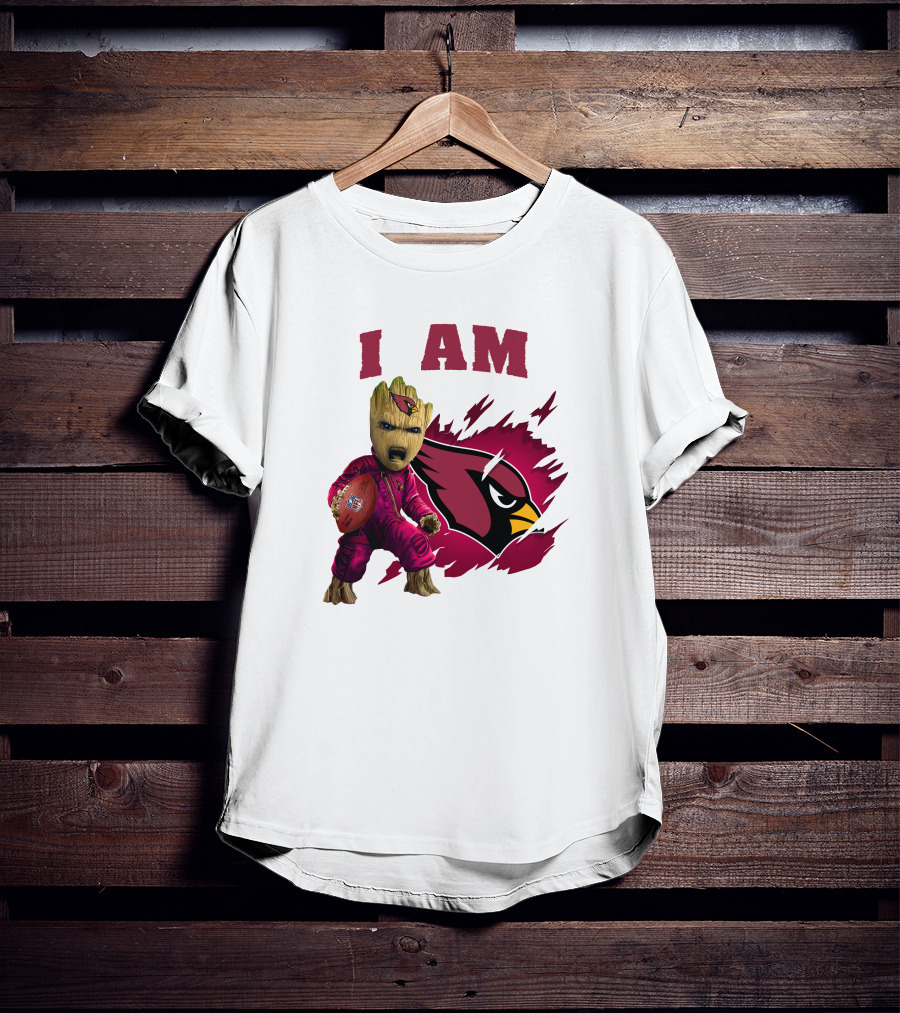 I Am Groot Arizona Cardinals Football Marvel сочетает в себе героя и спортивная команда на фоне карточной иконки T-Shirt