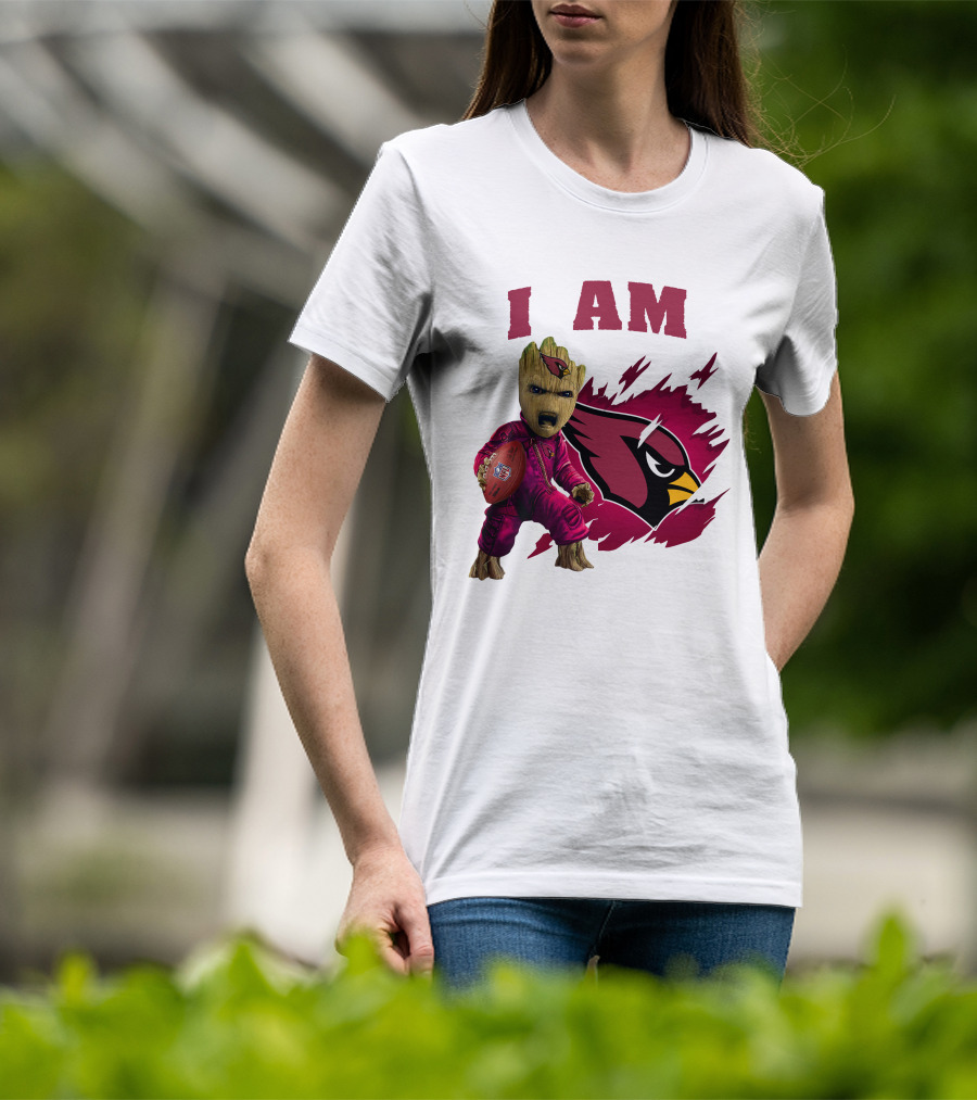 I Am Groot Arizona Cardinals Football Marvel сочетает в себе героя и спортивная команда на фоне карточной иконки T-Shirt