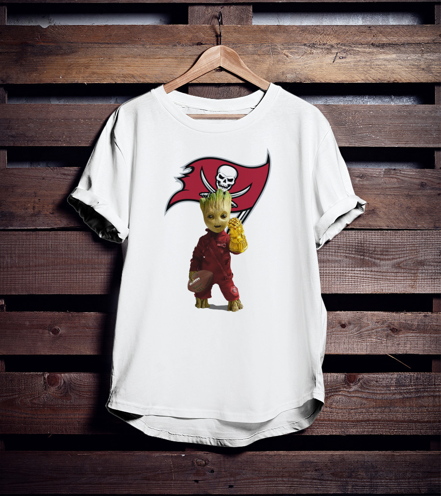 Groot Holding Football With Tampa Bay Buccaneers T-Shirt