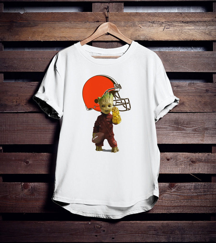 Cleveland Browns Football Groot And Infinity Gauntlet T-Shirt