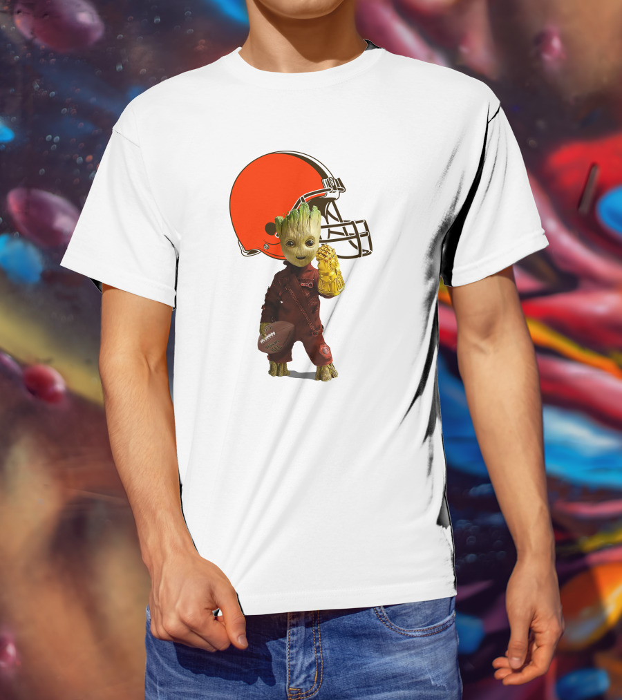 Cleveland Browns Football Groot And Infinity Gauntlet T-Shirt