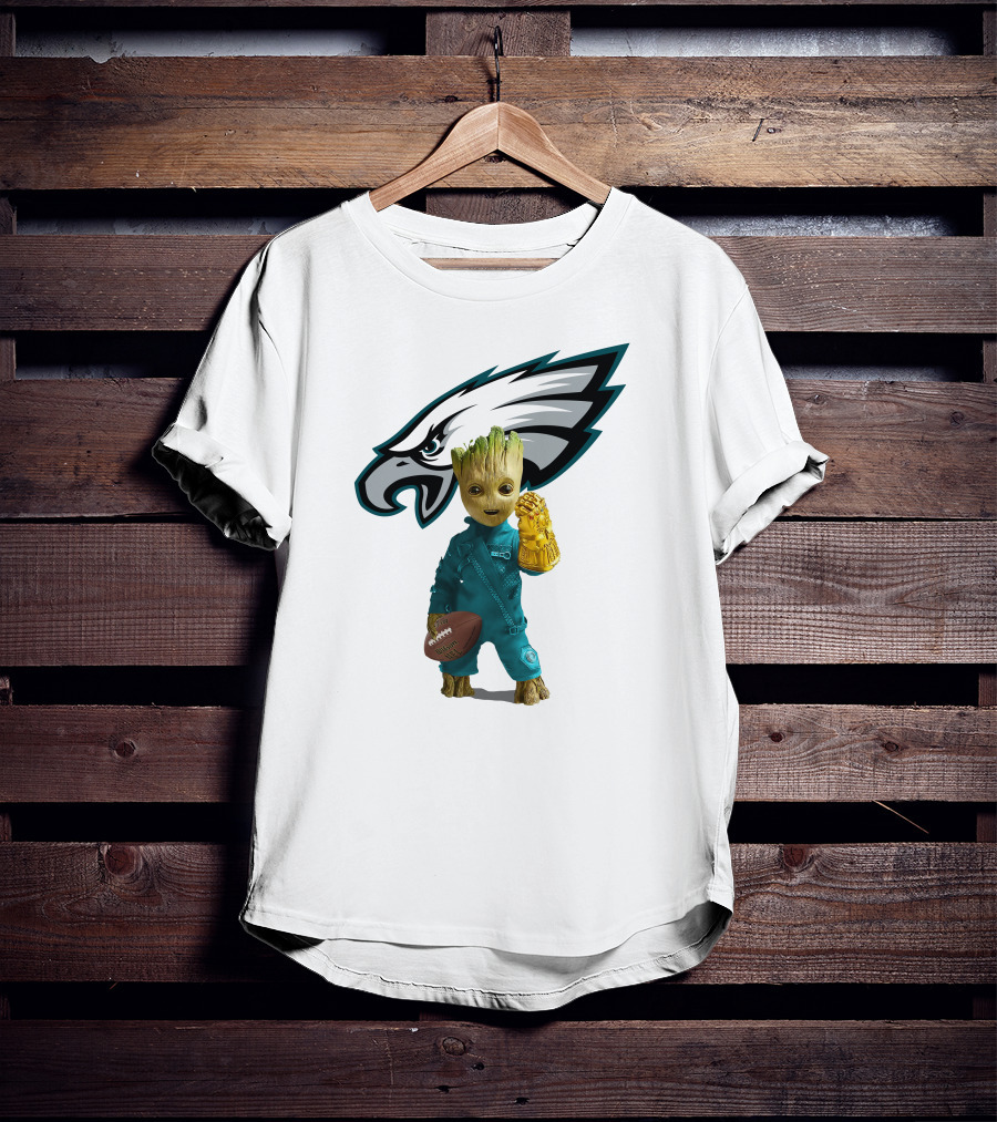 Philadelphia Eagles Baby Groot Infinity Gauntlet Football T-Shirt