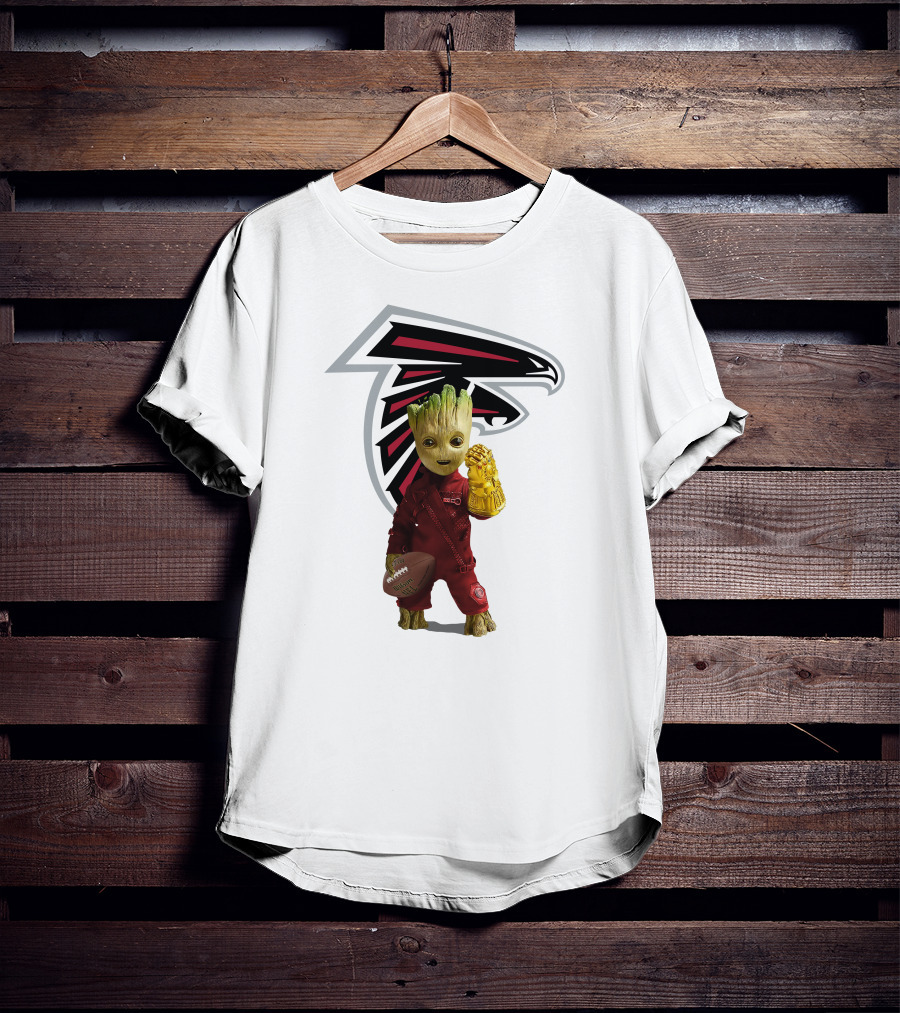 Atlanta Falcons Groot Holding Football And Glove T-Shirt