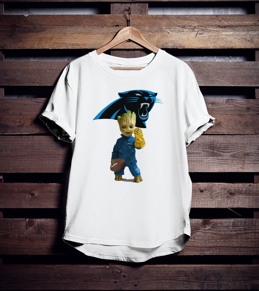 Carolina Panthers Groot Football Infinity Gauntlet Crossover T-Shirt