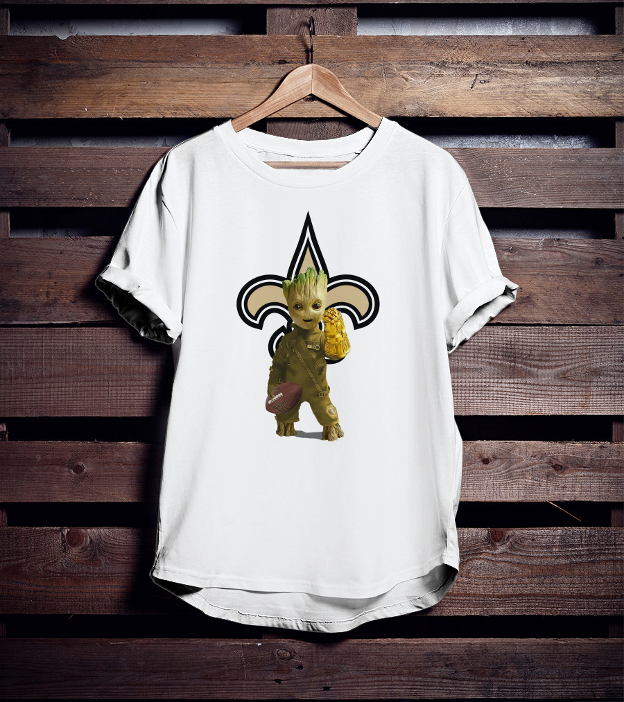 New Orleans Saints Groot Football Infinity Gauntlet Fleur-de-lis T-Shirt