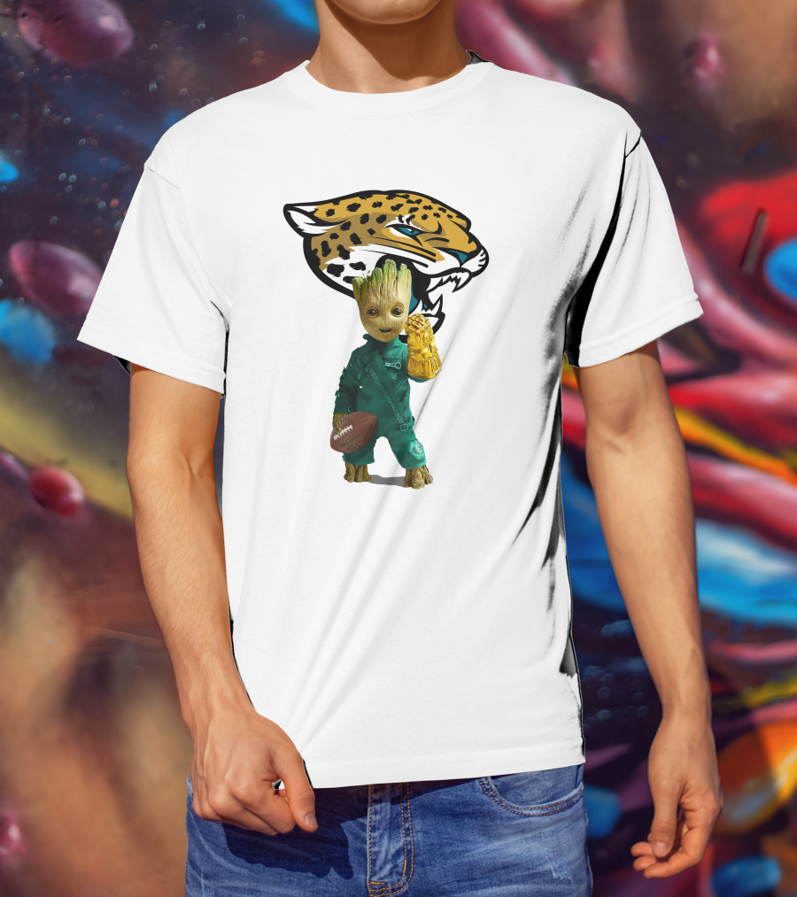 Jacksonville Jaguars Groot Football Infinity Gauntlet T-Shirt