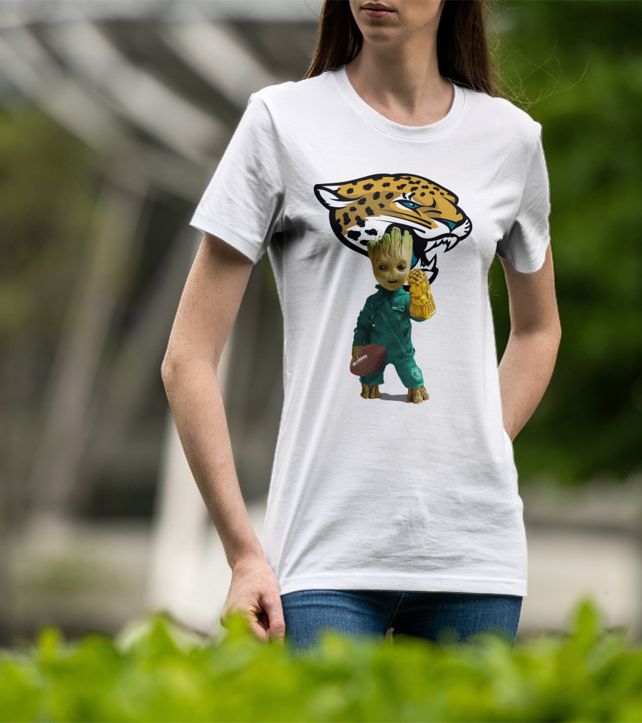 Jacksonville Jaguars Groot Football Infinity Gauntlet T-Shirt
