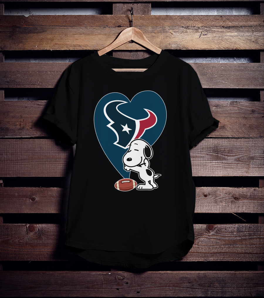 Houston Texans Snoopy Heart Hug Football T-Shirt