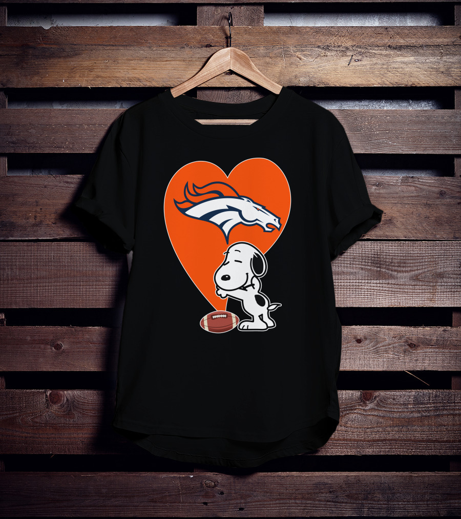 Denver Broncos Snoopy Hug Heart Logo Football T-Shirt