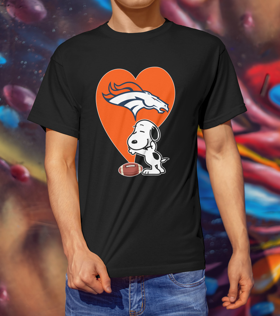 Denver Broncos Snoopy Hug Heart Logo Football T-Shirt